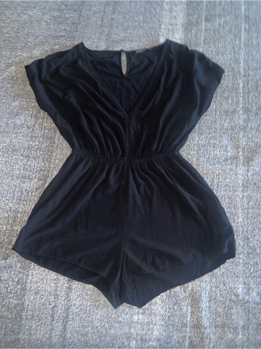 Womens Black Boho Vneck Summer Vacation Resortwear Romper Sz Med